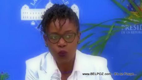 PHOTO: Haiti - Tamara Orion speaking on behalf of La Presidence (Jovenel Moise)