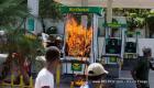 Haitians protesters decide to burn down a gas station during a street protest