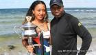 Naomi Osaka, her Haitian Father Leonard Francois and her Australian Open championship Trophy