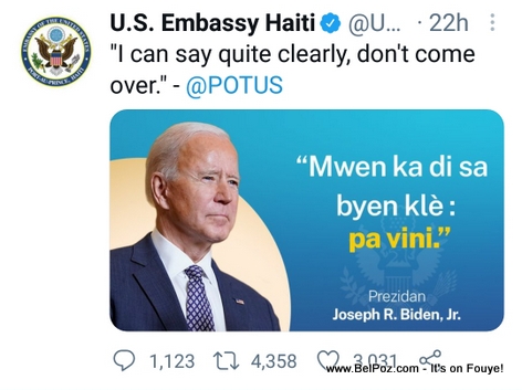 President Joe Biden tweet telling immigrants not to come to the United States