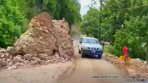 Mudslides block the roads to Camp-Perrin Haiti after Aug 14 2021 earthquake