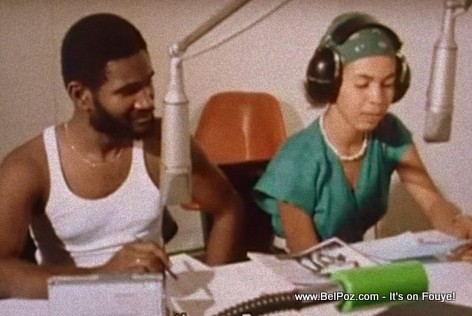 Legendary Haitian journalist Konpè Filo and Liliane Pierre-Paul in the studios of Radio Haiti-Inter in the 1980s
