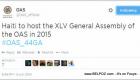 OAS Official Tweet: Haiti to host the XLV General Assembly of the OAS in 2015
